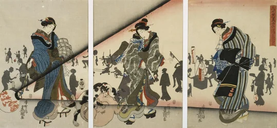 Nachtszene mit Mädchen, Tieren und Laternen